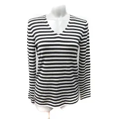 デプレ DES PRES トゥモローランド カットソー Vネック ボーダー 長袖 絹 シルク S 黒 ブラック ベージュ /YI