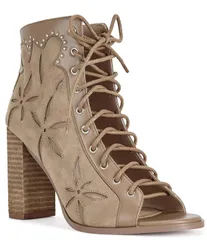 アザレア ワン レディース シューズ ブーツ・レインブーツ レース Azalea Wang Mirona Studded Open Toe Lace Up Booties Brown ブラウン