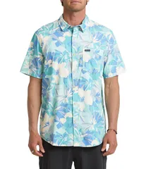 クイックシルバー メンズ トップス シャツ フラワー柄 プリント フラワー Quiksilver Interact Floral Reverse Printed Short Sleeve Woven Shirt Blue Haze ブルー