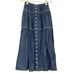 【INGEBORG インゲボルグ】レース ギャザー フレアデニムスカート インディゴブルー