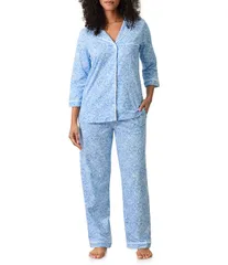 カロールホクマン レディース アンダーウェア ナイトウェア フラワー柄 プリント ニット ジャージー フラワー Carole Hochman 34 Sleeve Notch Collar Long Jersey Knit Floral Print Pajama