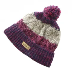 モンベル Montbell ケーブルニット ワッチキャップ #2 ニット帽 ポンポン付き パープル 紫 グレー ピンク /RI ■OS