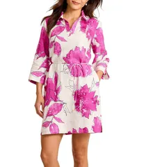 トッミーバハマ レディース トップス ワンピース フラワー柄 リネン フラワー Tommy Bahama Two Palms Gilded FLoral Petals Linen Point Collar 34 Sleeve Shift Dress Cocon