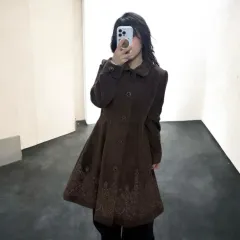 アクシーズファム ブラウン 刺繍 フレア コート