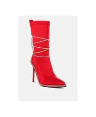 ロンドンラグ レディース シューズ ブーツ・レインブーツ サテン London Rag Womens Dacia Rhinestonestrap Satin Calf Boots Red レッド