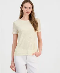 アンクライン レディース トップス Tシャツ プチ 半袖 Anne Klein Petite ShortSleeve Banded TShirt Whisper Yellow イエローのサムネイル