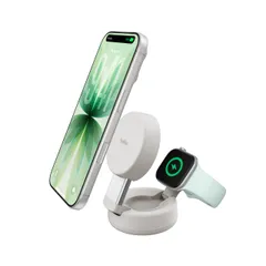 新品 Belkin 25W QI2 2-in-1 ワイヤレス充電スタンド MagSafe マグセーフ 急速充電 iPhone1716～12 Apple watch アップルウォッチ対応 サンド WIZ043dqSD