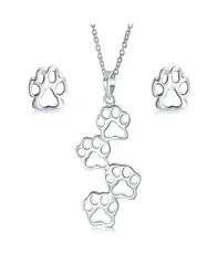 ブリング レディース アクセサリー ネックレス・チョーカー・ペンダントトップリント レース Bling Jewelry Animal Pet 4 Multi Paw Prints Charm Pendant Necklace Stud Earringset S