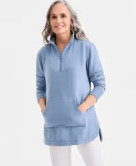 スタイルアンドコー レディース アウター ニット・セーター スウェット シャツ フリース Style Co Womens Luxsoft Fleece QuarterZip Tunic Sweatshirt Stone Lake ストーン