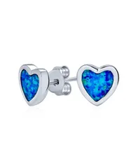 ブリング レディース アクセサリー ピアス・イヤリング Bling Jewelry Romantic Bezel Set Heart Shaped Stud Earrings Created Opal 925 Sterling Blue ブルー