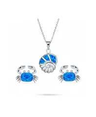 ブリング レディース アクセサリー ネックレス・チョーカー・ペンダントトップ レース Bling Jewelry Nautical Created Blue Opal Conch Pendant Necklace Crab Stud Earrings Jewe