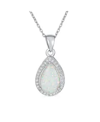 ブリング レディース アクセサリー ネックレス・チョーカー・ペンダントトップ レース Bling Jewelry Necklace with CZ Accent and Opal Teardropendant in Sterling Opal シルバー