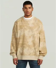 ジースター メンズ アウター ニット・セーター クルーネック プリント GStaraw Mens Printed Crewneck Sweater Cream archival texture クリーのサムネイル