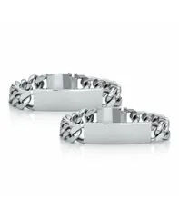ブリング レディース アクセサリー ブレスレット・バングル・アンクレット Tシャツ Bling Jewelry Set of 2 Solid Name Bar Plate Identification ID Bracelet Cuban Link Chain