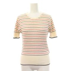 マカフィー MACPHEE トゥモローランド 23SS コットンナイロンリブケーブル ハーフスリーブプルオーバー ニット カットソー 半袖 S オフホワイト 赤 黒 /HK ■OS ■PN