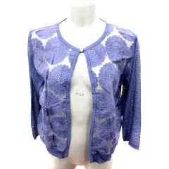 スタイルシー Style Lea カーディガン ニット 長袖 総柄 麻混 リネン混 紫 パープル /RT