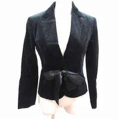 クイーンズコート QUEENS COURT テーラードジャケット ベロア 総裏地 2 M 黒 ブラック /YK