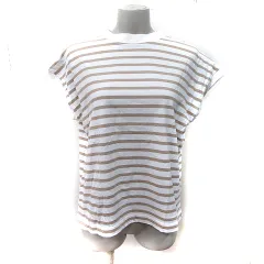 サマンサモスモス SM2 blue カットソー ボーダー フレンチスリーブ F ベージュ 白 ホワイト /YI