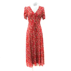 フレイアイディー FRAY I.D ワンピース ロング マキシ 花柄 半袖 1 S 赤 レッド /YI