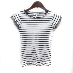 ロペピクニック ROPE Picnic ニット カットソー ボーダー フリル チュール 半袖 38 白 ホワイト 黒 ブラック /MS