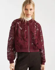 ミスセルフフリッジ レディース アウター ジャケット・ブルゾン レース Misselfridge lace bomber jacket in cherry Red レッド