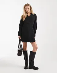 エイソス レディース トップス ワンピース シャツ ASOS DESIGN wrap shirt dress with cocoon sleeves Black ブラック