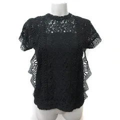 ビス ViS シャツ ブラウス プルオーバー 総レース 半袖 F 黒 ブラック /YI