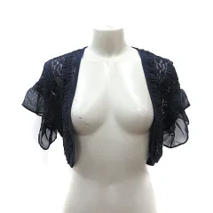 スビニエ Soobinie カーディガン ボレロ レース フリル 半袖 7 紺 ネイビー /MS ●RY