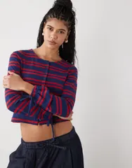 リクレイム ヴィンテージ レディース トップス Tシャツ Reclaimed Vintage long sleeve top and blue stripes Red and blue ブルー