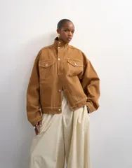 トップショップ レディース アウター ジャケット・ブルゾン スタンドネック デニム Topshop denim funnel neck elastic hem detail jacket in tobのサムネイル
