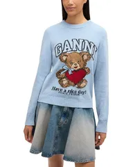 ガニー レディース アウター ニット・セーター クルーネック ウール グラフィック GANNI Wool Blend Crewneck Graphic Sweater Baby Blue ブルーのサムネイル