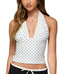アディクテッド レディース トップス シャツ ドット柄 ドット ホルター Edikted Blaire Polka Dot Halter Top WhiteAndBlack ホワイト