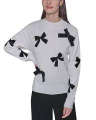 カール ラガーフェルド レディース アウター ニット・セーター モックネック KARLAGERFELD PARIS 3D Bow Mock Neck Sweater Soft WhiteBlack ホのサムネイル