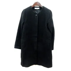 ナチュラルビューティーベーシック NATURAL BEAUTY BASIC ノーカラーコート シングル 総裏地 ウール S 黒 ブラック /MN