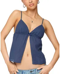 アディクテッド レディース トップス タンクトップ Edikted Otis Eyelet Split Frontank Top Navy ネイビー