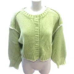 ヘザー Heather ニット カーディガン ショート丈 ステッチ 長袖 F 黄緑 イエローグリーン /AU