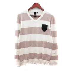 ダブルスタンダードクロージングヒム D/him. ニット カットソー Vネック 長袖 ビーズ 46 S ベージュ /MN