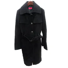 オゾック OZOC ステンカラーコート ロング 総裏地 ウール ウエストマーク 40 L 黒 ブラック /AU