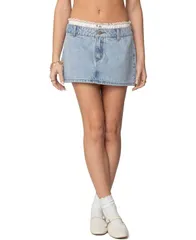 アディクテッド レディース ボトムスカート フラワー柄 ミニ デニム フラワー Edikted Floral Peekaboo Denimini Skirt LightBlue ブルー