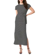 スパンク レディース トップス ワンピース マキシ SPANX Air Essentials Tie Waist Maxi Dress Very Black Stripe ブラックのサムネイル