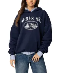 アディクテッド レディース アウター パーカー・スウェット Edikted Apreski Oversized Hoodie Navy ネイビー
