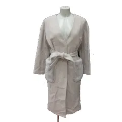 ナチュラルビューティーベーシック NATURAL BEAUTY BASIC ノーカラーコート ウール 総裏地 ウエストマーク S グレージュ /MS