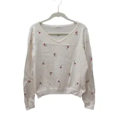 ウィルセレクション WILLSELECTION ニット カットソー Vネック 刺繍 花柄 長袖 M 白 アイボリー 赤 レッド 緑 グリーン /MS