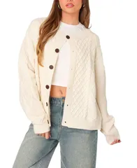 アディクテッド レディース アウター ニット・セーター カーディガン Edikted Rory Oversized Cable Knit Cardigan Cream クリーム