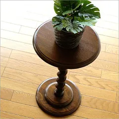花台 木製 おしゃれ 室内 玄関 アンティーク フラワースタンド 花瓶台 丸型 高さ50cm ナラ材 無垢材 オーク花台ネジリ脚 サークル【送料無料】【☆Yuki☆Shop】