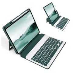 新品 磁気吸着 iPad10.2 キーボードケース 縦置き iPad第7/8/9世代/Air3/Pro10.5兼用キーボード付きケース マグネット式 透明クリア背面カバー取り外し可能 ペンシル収納 全面保護 深緑