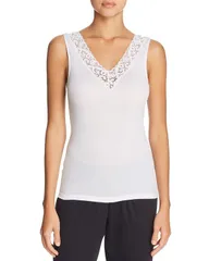 ハンロ レディース トップス タンクトップ レーストリム コットン レース Hanro Moments Cotton Lace Trim Tank White ホワイトのサムネイル