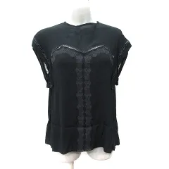 ナイン NINE ブラウス プルオーバー フレンチスリーブ レース F 黒 ブラック /YI