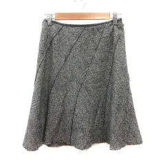 23区 オンワード樫山 フレアスカート ひざ丈 ウール ツイード ラメ 38 黒 ブラック 白 ホワイト /MS