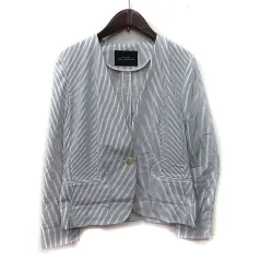 グリーンレーベルリラクシング ユナイテッドアローズ green label relaxing ノーカラージャケット ストラップ 38 M 白 ホワイト 黒 ブラック /YI